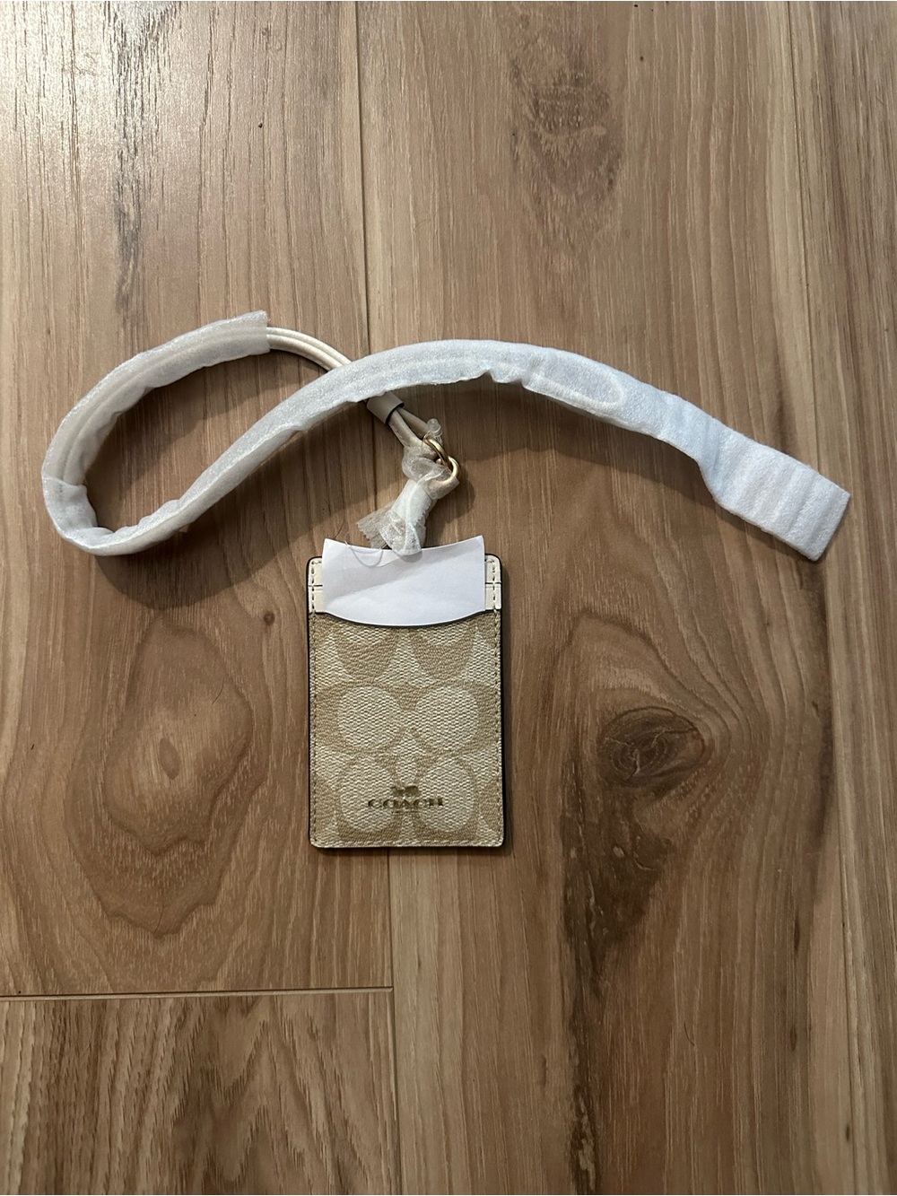 Coach Beige Signature Cardholder with Lanyard